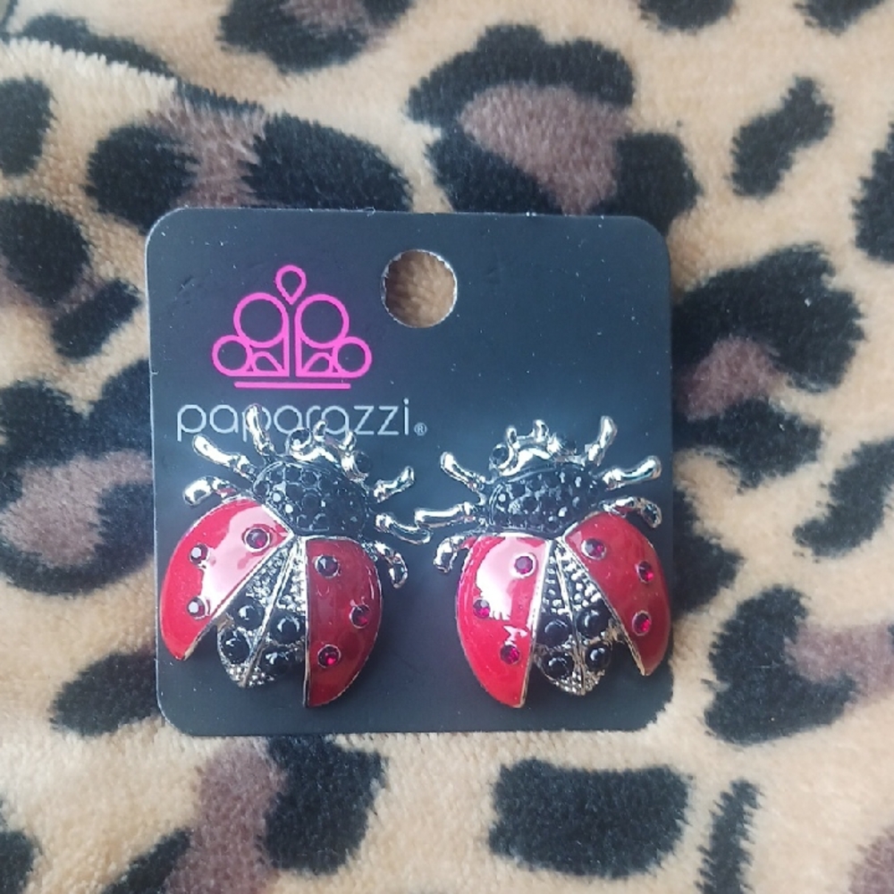 Paparazzi Red and Black Ladybug Earrings